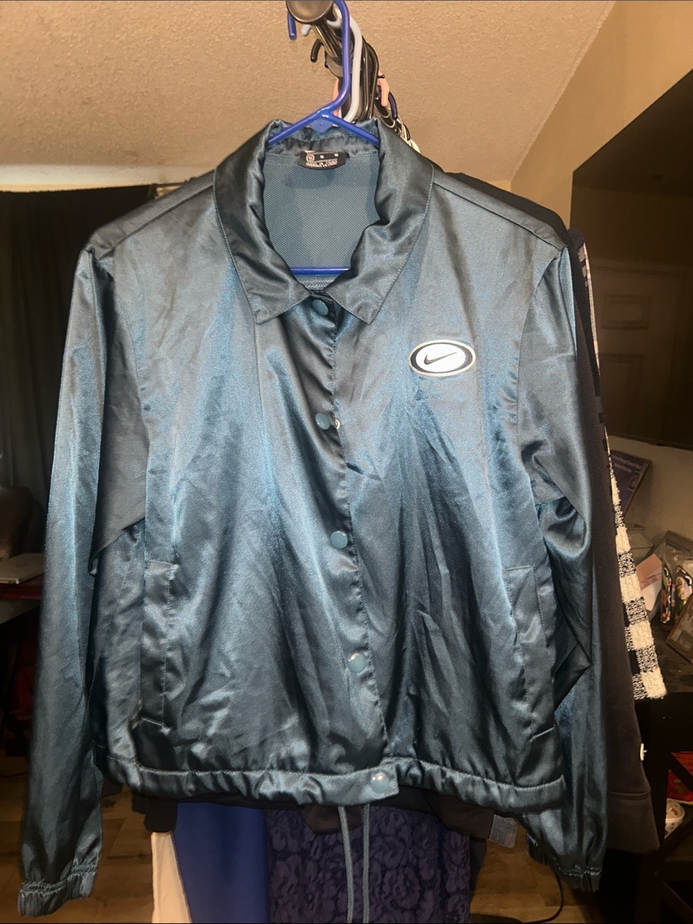 Nike Satin Coach Jacket in Dark Teal